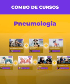 Promo banner for 'Combo de Cursos' showing six course cards with plus signs connecting them, set on a yellow gradient background with a purple header.